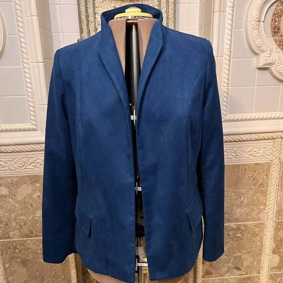 Investments. Size 16. Suede Cloth. Blue. Open Front. Lined. Jacket. LO - Picture 2 of 6
